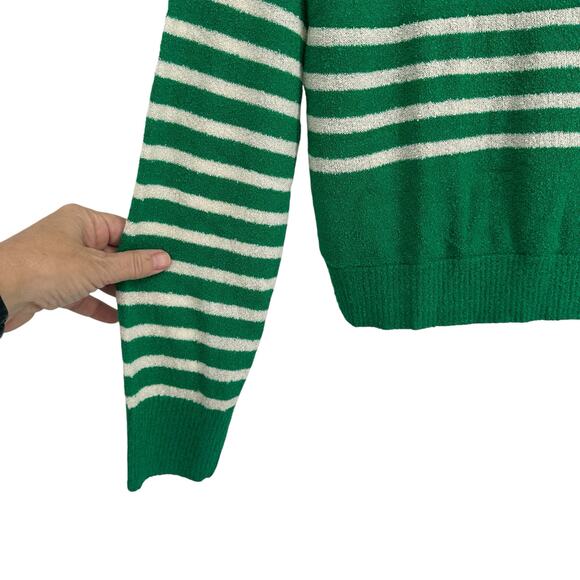 NEW Monrow Green Striped Boucle Knit Sweater Sz Medium - Picture 3 of 8